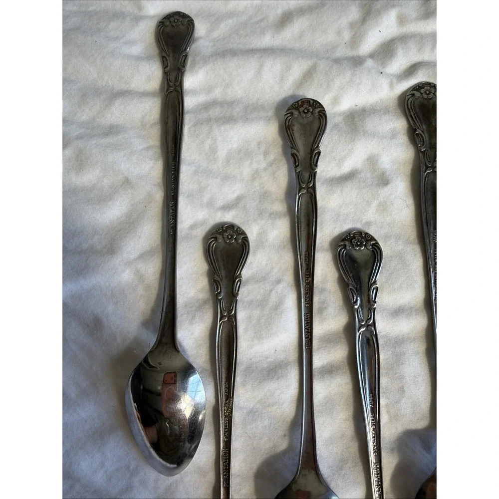 Set of 8 Wallace Plantation Stainless Steel Japan Teaspoons Floral Art Nouveau